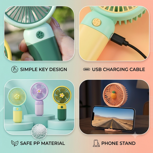 Mini Handheld Portable Fan – USB Rechargeable Cute Fruit Design Fan