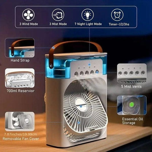 Premium Mini Air Conditioner Fan | USB Cooler with Mist & LED Light