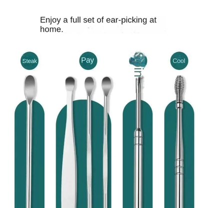6 PCS Stainless Steel Ear Wax Removal Tool Kit with Premium Leather Storage Case