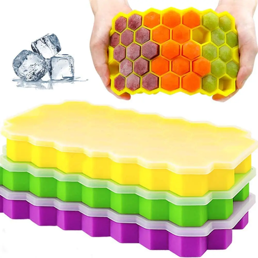 Honeycomb Silicone Ice Cube Tray with Lid – Easy Release Ice Mold