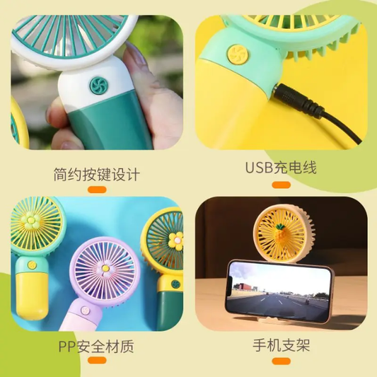 Mini Handheld Portable Fan – USB Rechargeable Cute Fruit Design Fan