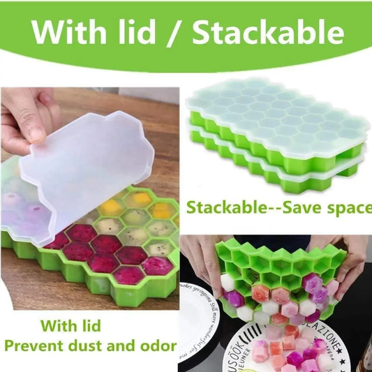 Honeycomb Silicone Ice Cube Tray with Lid – Easy Release Ice Mold