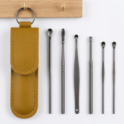 6 PCS Stainless Steel Ear Wax Removal Tool Kit with Premium Leather Storage Case